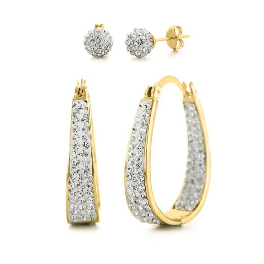 Lesa Michele NWT Crystal & 18K Gold Plated Exposed Hoop and Stud Earring